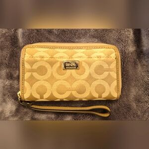 Coach Tan/ Gold Wristlet Wallet